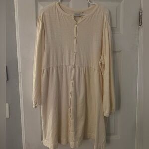 Cream Button-Up Long Sleeve Dress